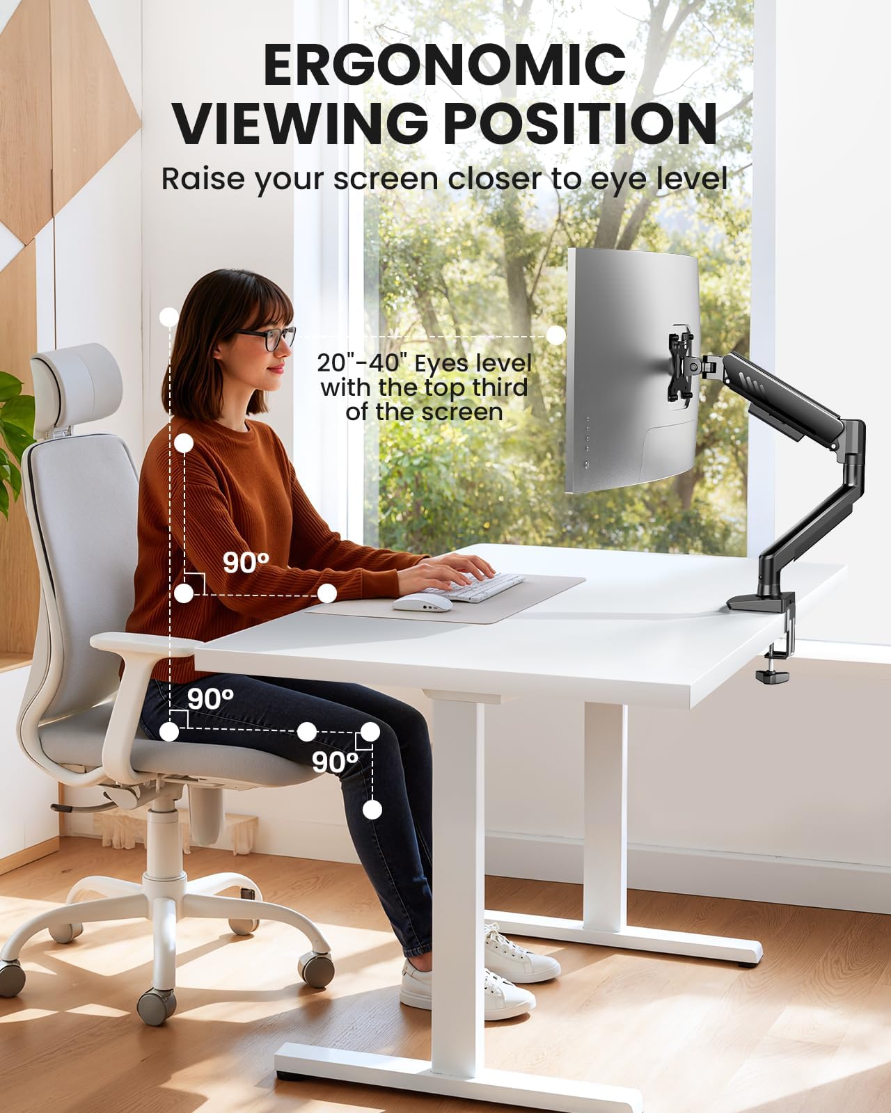ErGear Single Monitor Arm, Adjustable Gaming Monitor Mount for 13–34 Inch Screens, Fast Install Computer Monitor Stand with Tool-Free VESA Mount, Cable Management, Holds 19.8 lbs, Max VESA 100x100mm