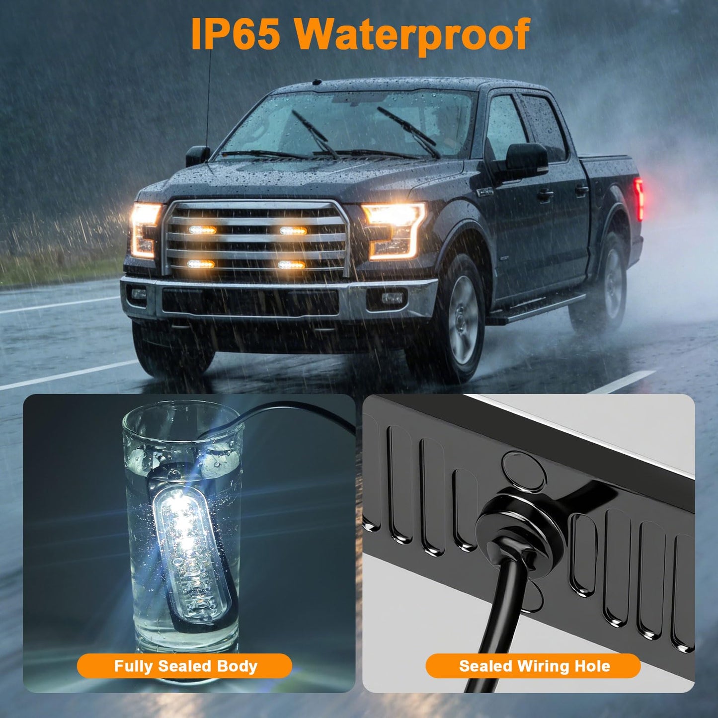 EEEKit LED Emergency Strobe Lights, Universal 10Pack 6LED Strobe Warning Emergency Flashing Light Surface Mount Amber/White Emergency Warning Hazard Strobe Light Bar for Off Road Vehicle Truck ATV SUV