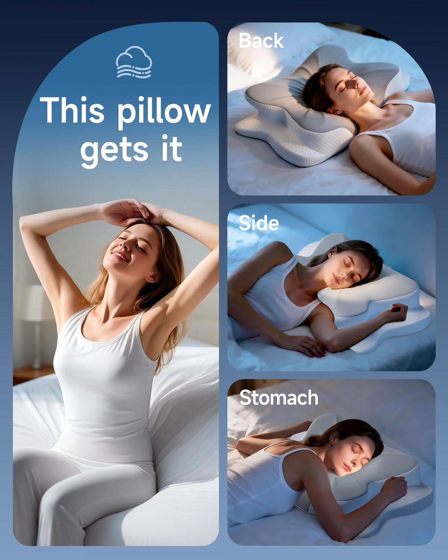 Aeemrn Memory Foam Pillow, Cervical Neck Pillow for Neck Pain 2in1, 3-Level Adjustable Firmness, Ergonomic Neck Support for Side & Back Sleepers, Breathable Contour Pillow with Armrest Zones