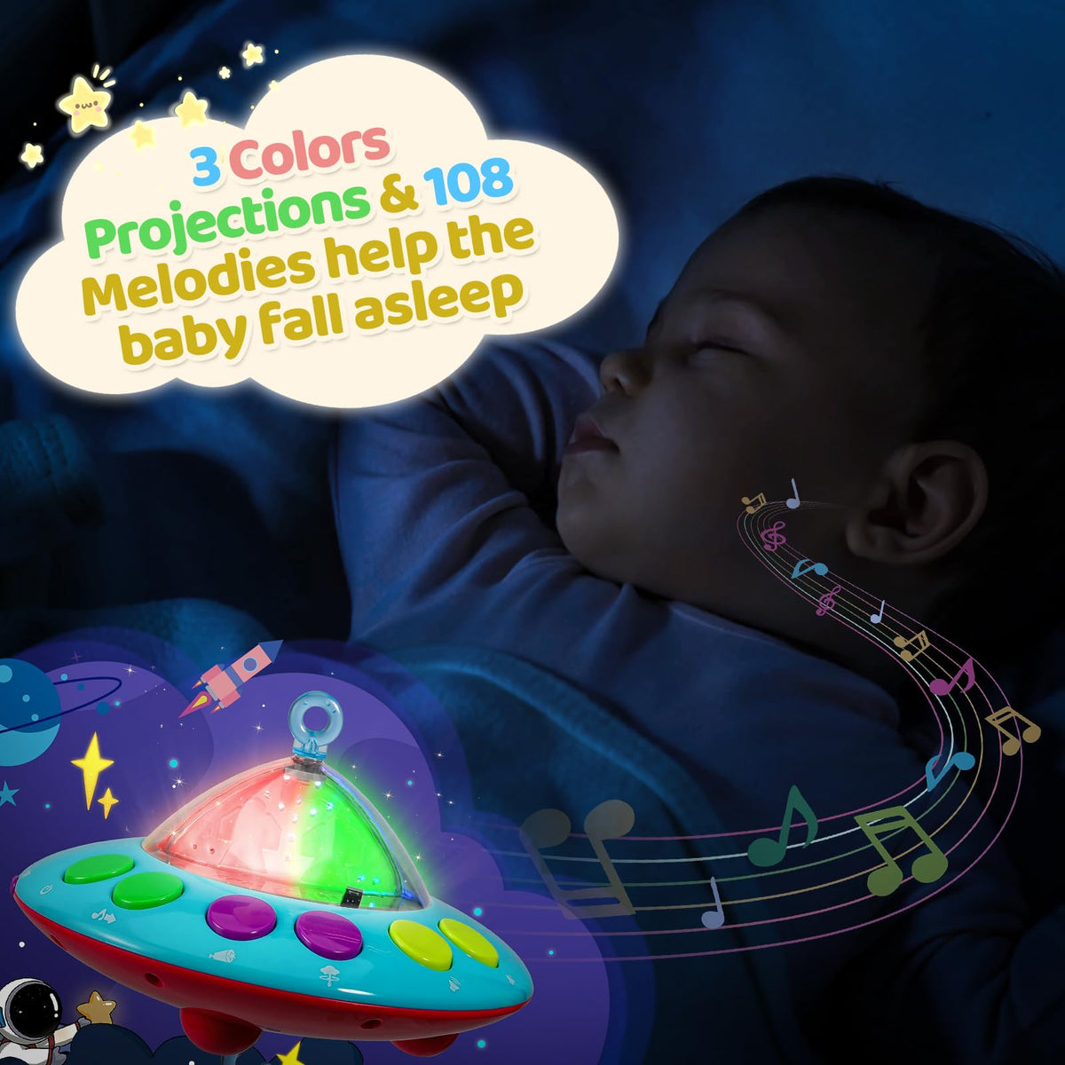 BOBXIN Baby Mobiles for Crib, Crib Mobile with Projector and 108 Melodies Music, Crib Toys with Remote Control and Hanging Rattles Rotating,Toy for Newborn and Baby Boy Girl