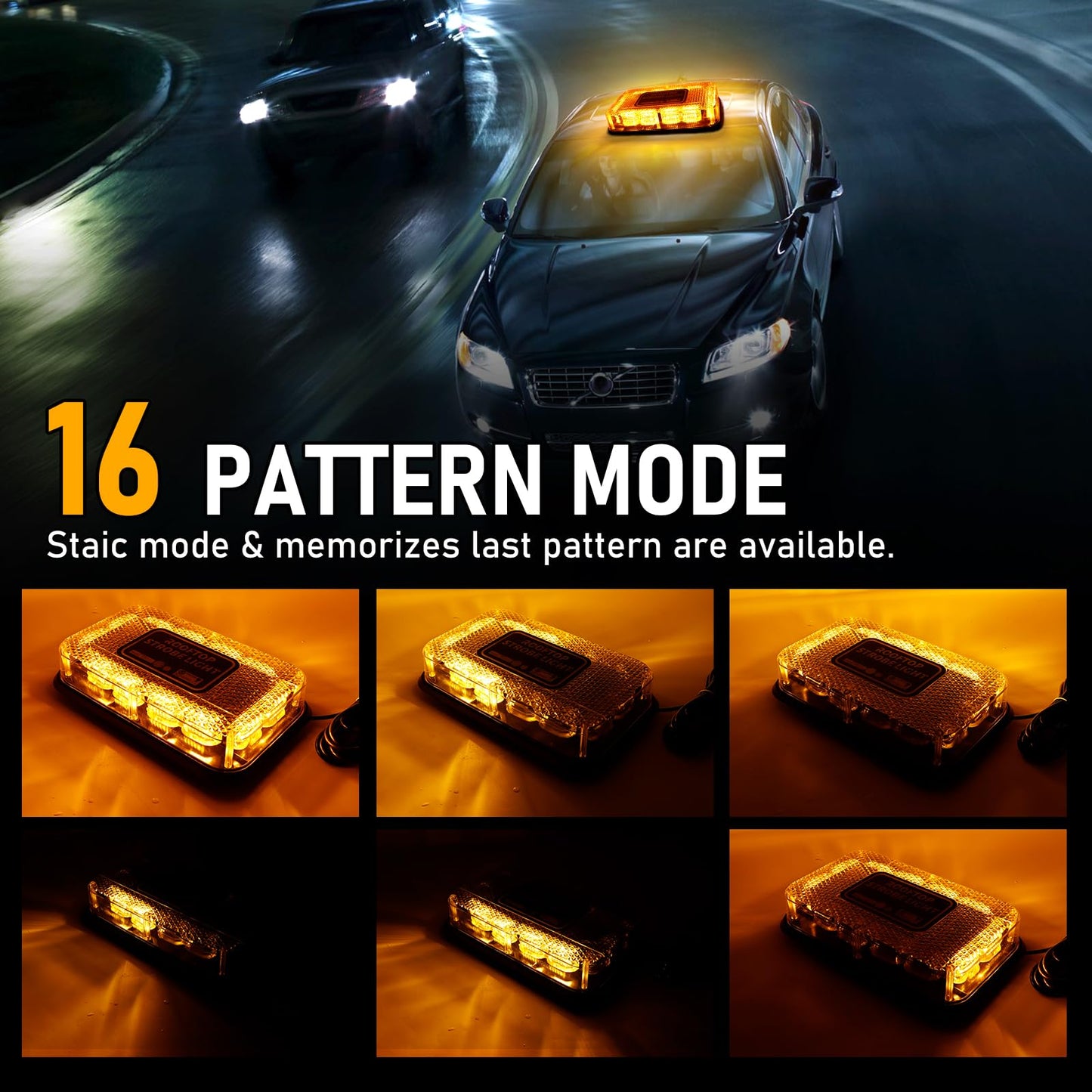 Amber Strobe Light, 16 Flashing Mode, 48pcs Led, Roof Top Hazard Flash Warning Emergency Beacon Lights for Vehicles Trucks Snow Plows Postal Mail ATV UTV, 1PC Pack