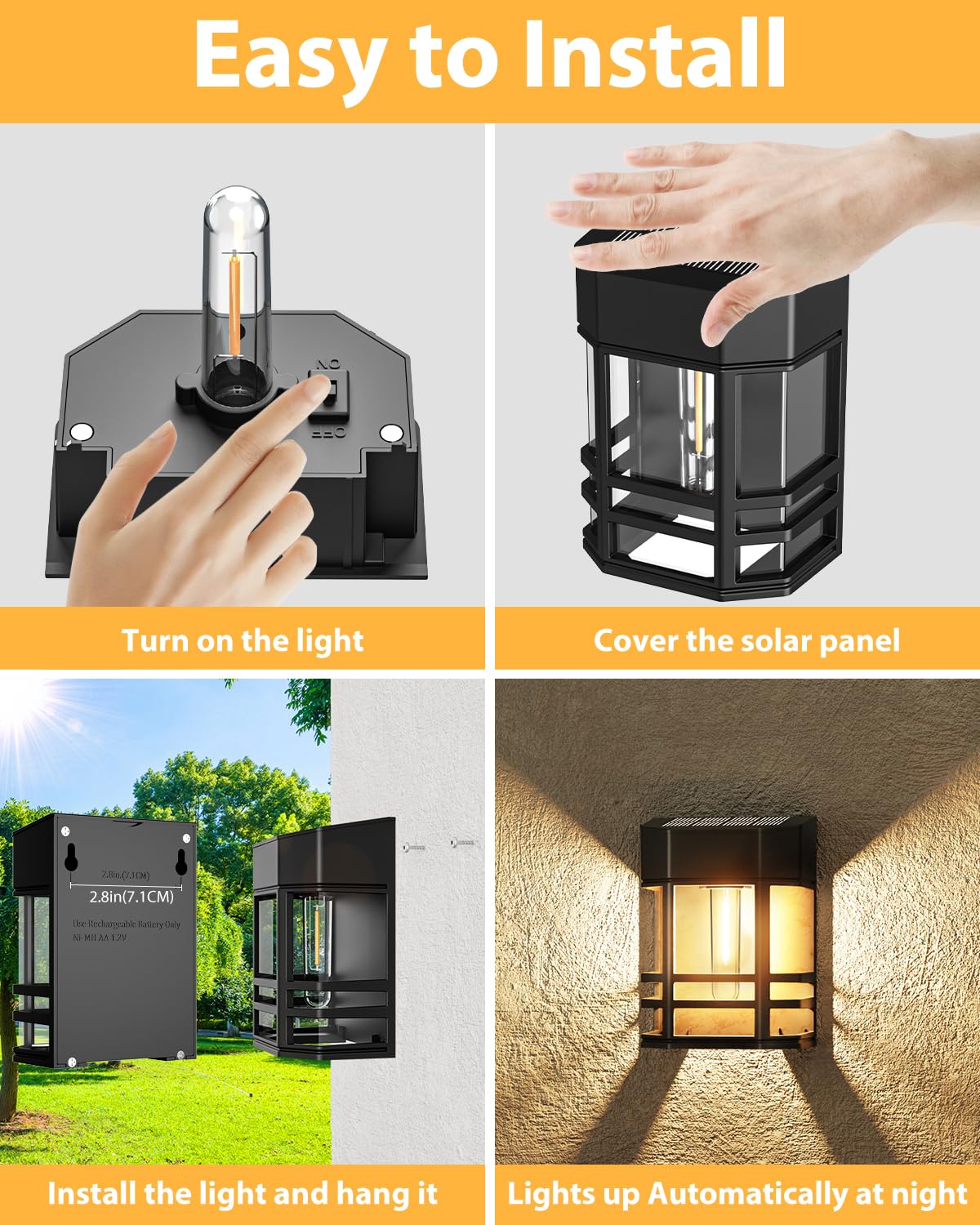 Woolmug 4 Pack Solar Fence Lights, Retro Solar Powered Deck Lights Outdoor Waterproof with Edison LED Bulbs, Solar Wall Lights Outdoor Solar Lights for Fence Garden Post Patio Yard Decor, Warm White