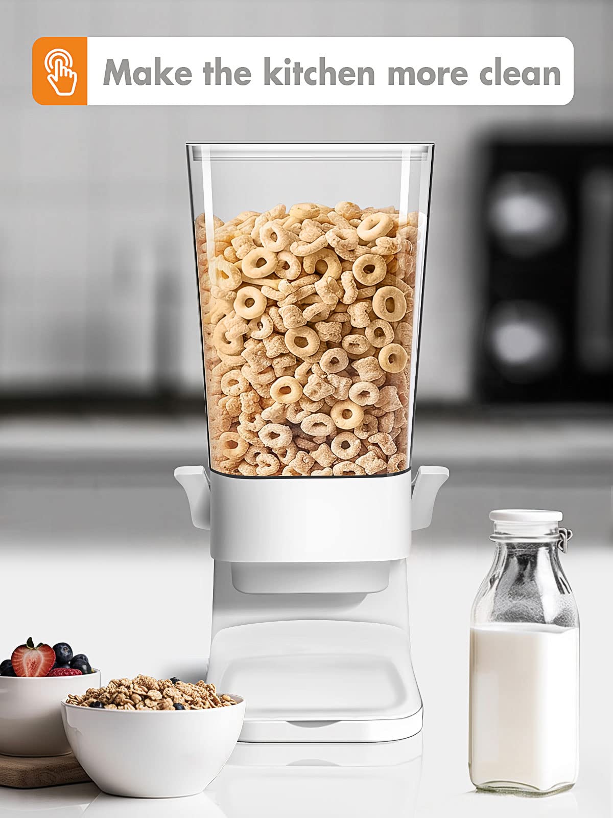 Tokokimo Cereal Dispenser Countertop, Cereal Containers Storage Dispenser 5L, Not Easy to Crush Food Dry Food Dispenser for Rice, Grains, Nuts, Snack,Oatmeal, Pet food, White, 2Pc