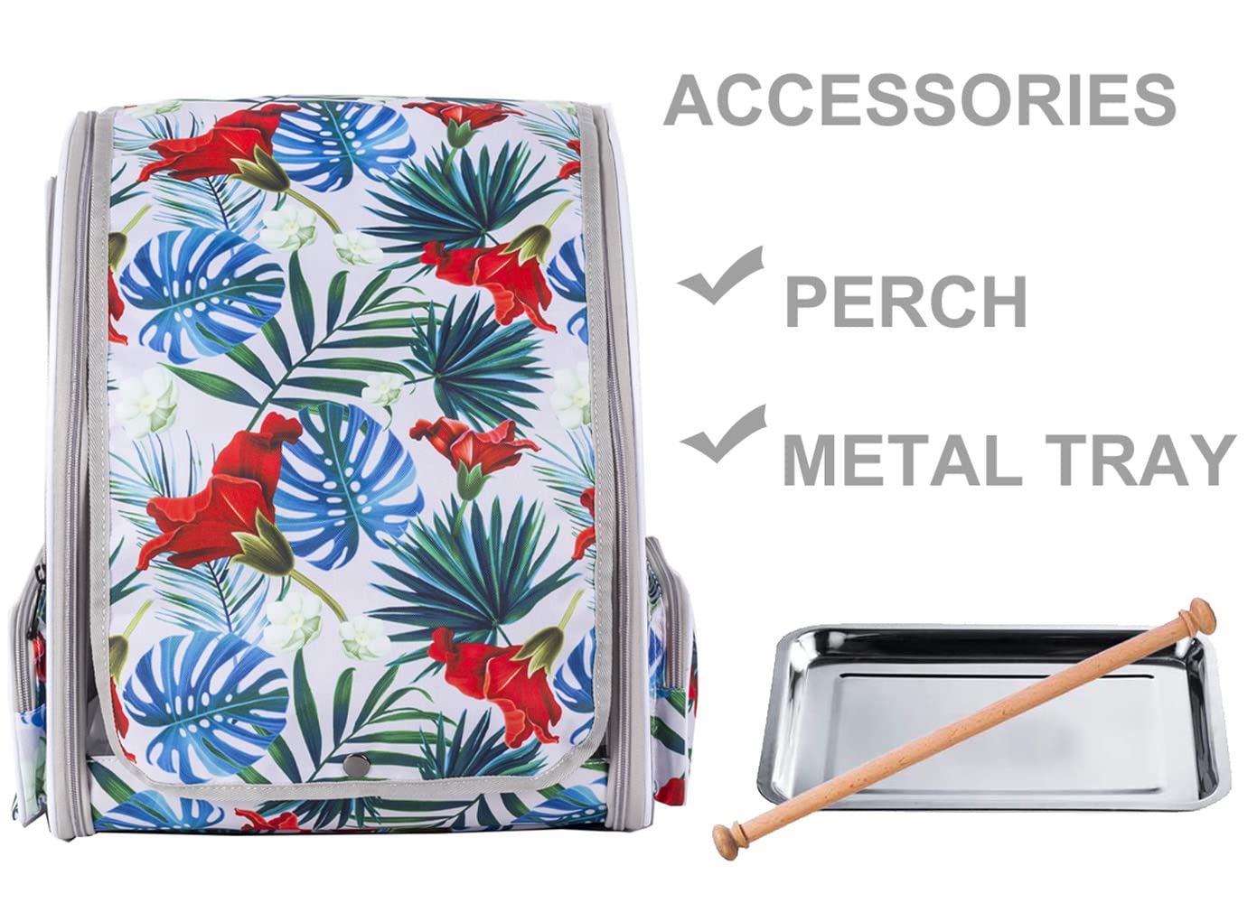 ORIZZP Bird Backpack Carrier with Stand Perch, Travel Backpack for Hiking, Airline Approved Printed Floral Bird Backpack