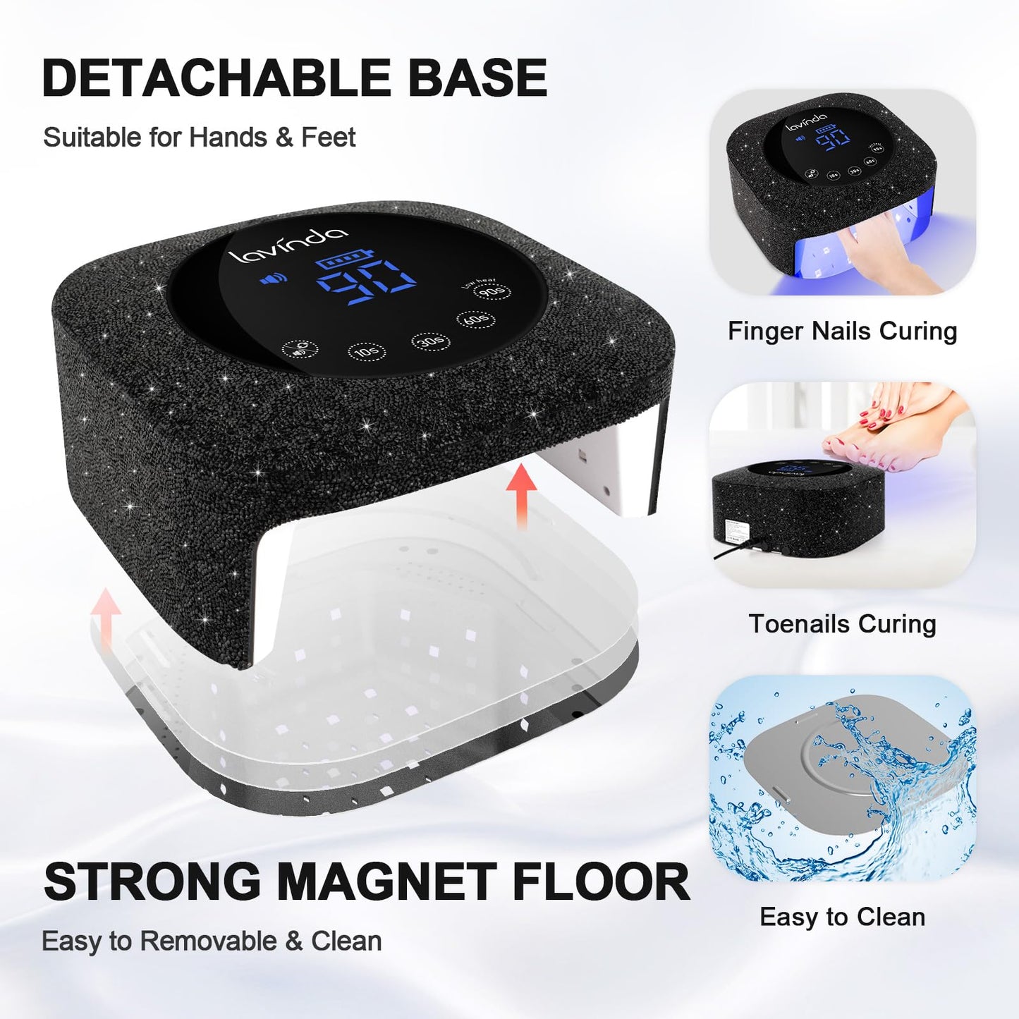 Lavinda 54W UV Nail Lamp, UV Light for Gel Nails, Cordless Rechargeable UV LED Nail Lamp Nail Light with 4 Timer and LCD Display, Professional Fast Curing Lamp Nail Dryer with Black Rhinestone