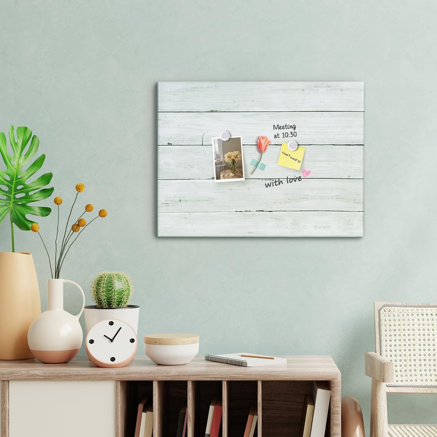 Aitakatta Wooden White Brick Print Magnetic Surface Dry Erase Board, 30x20 inches Decorative White Board for Wall with Design, Frameless Dry Erase Board for Wall（WH-ZW,5075,1pc）