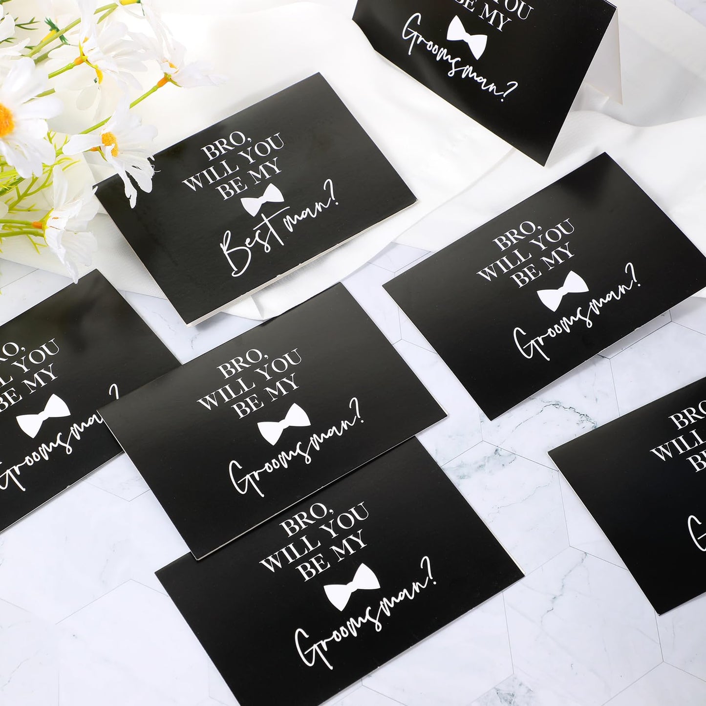 Amylove 7 Sets Man Gifts Men Toiletry Bag for Men Wedding Proposal Gift for Best Man PU Leather Cosmetic Bags with Zipper Bowknot Greeting Card Wedding Toiletries Accessories(Black)