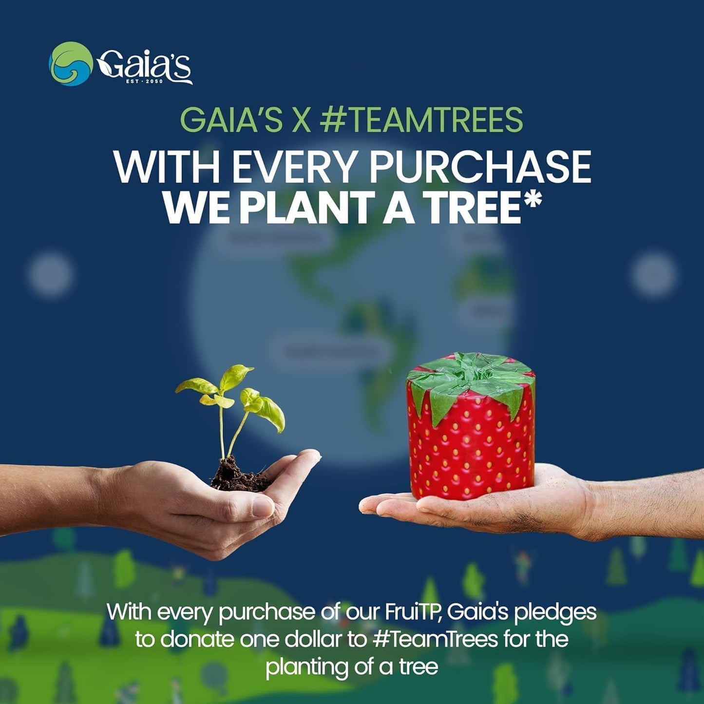 Gaias Premium and Soft FruiTP Organic Bamboo Toilet Paper | 6 Mega Rolls, 3 Ply, 370 Sheets | FSC Certified, PFAS & BPA Free, Eco-Friendly, Sustainable Tissue - Plastic Free Packaging, Septic Safe