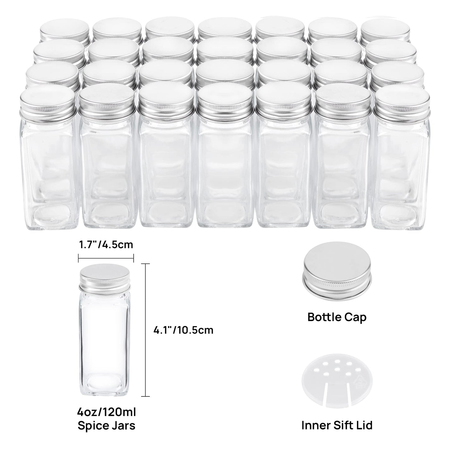 Vtopmart Spice Rack Organizer for Cabinet, 4 Tier Spice Organizer with 28 Empty Spice Jars and 432 Blank Labels, Seasoning Organization for Countertop, Cabinet, Kitchen, Pantry, Cupboard