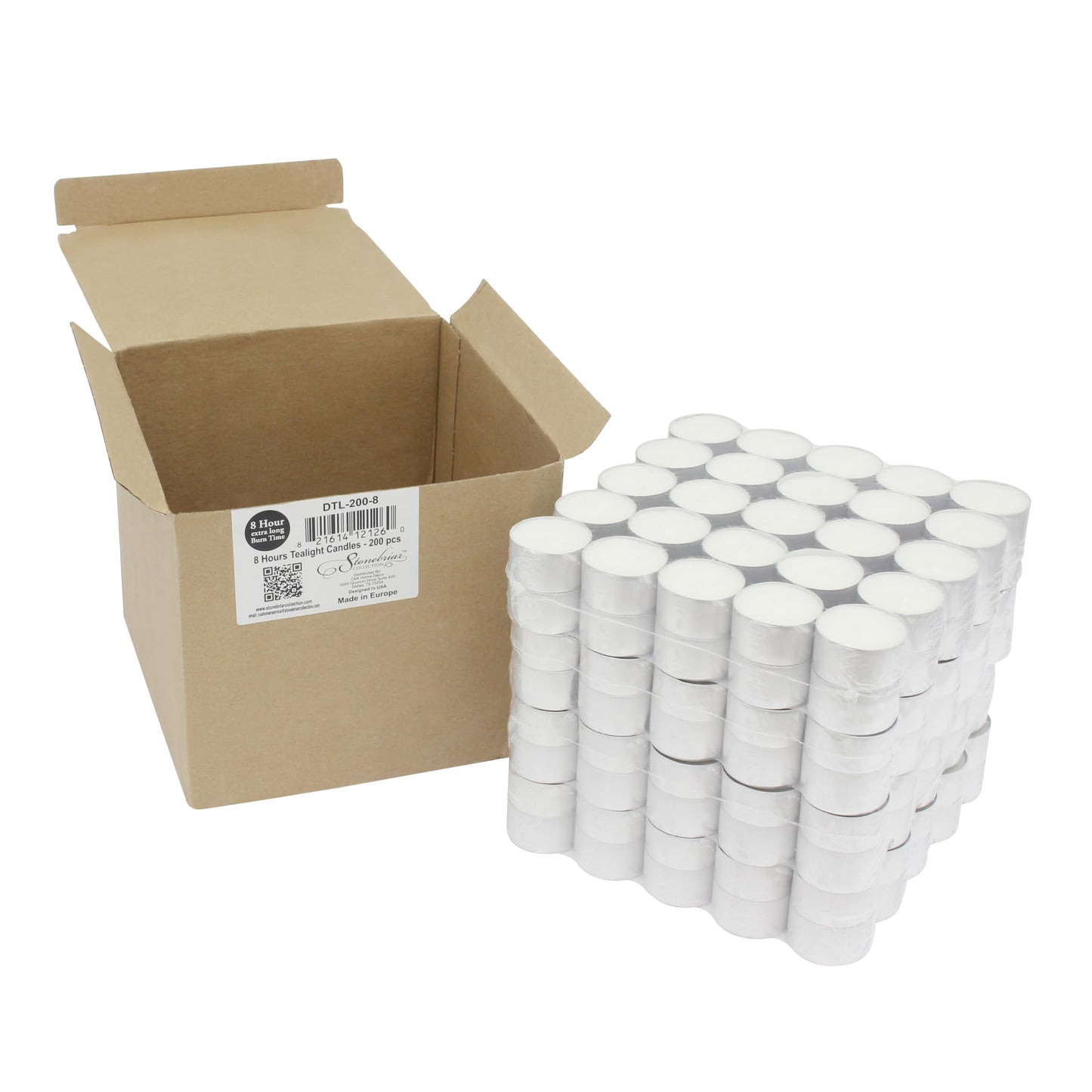 Stonebriar White Unscented Smokeless Long Burning Tea Light Candles with 8 Hour Burn Time, 200 Count