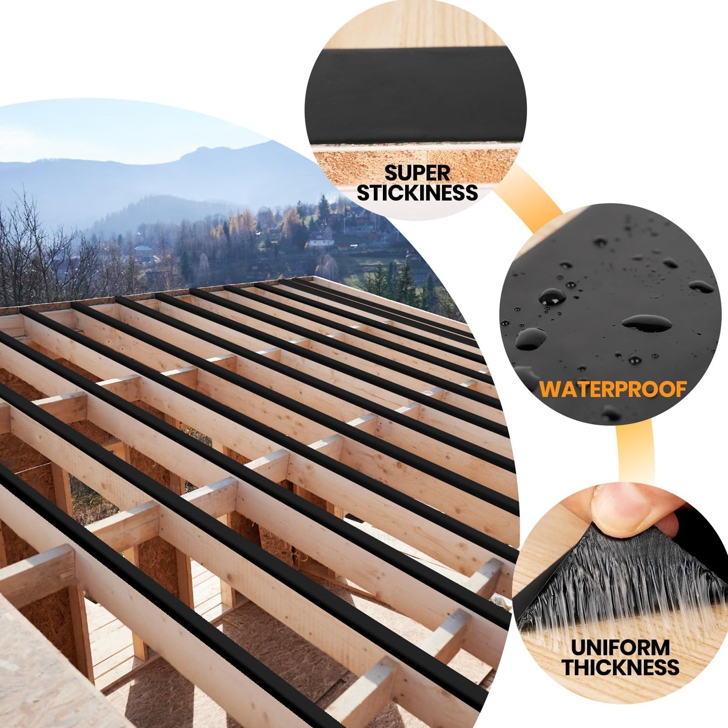 ADHES Deck Joist Tape 2 Inch x 50', 6 Rolls - Weather Resistant & Waterproof Flashing Tape for Decking, Wood Beams, Roof - Butyl Tape for Outdoor Construction