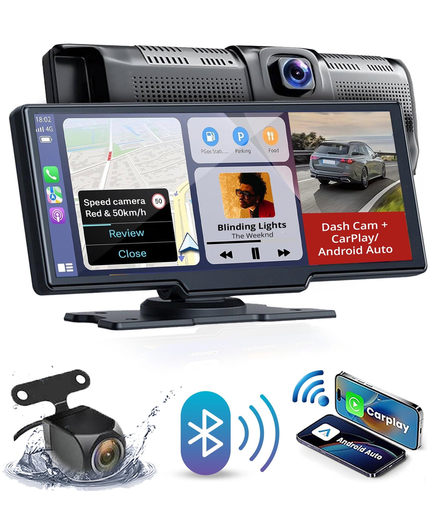 BlackboxMyCar S-Drive 10.26" Android Auto and Apple CarPlay Display with 1080p Front Dashcam, 1080p Backup Camera for Car, Bluetooth, AUX, FM, Mirror Link, 64GB microSD Card Included