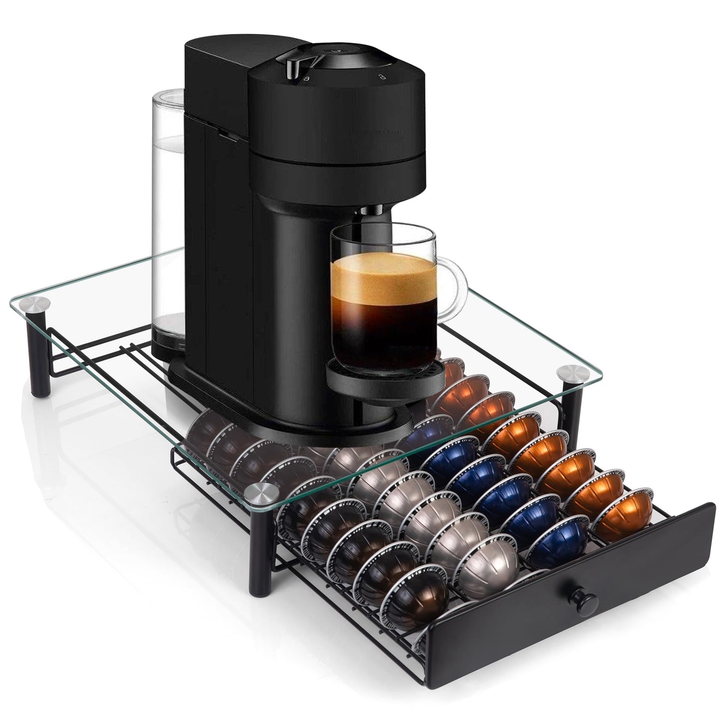 EASTSIGN Vertuo Pods Holder - Drawer Tray for 40-Vertuoline Capsules - Tempered Glass - Capsule Storage - Compatible with Nespresso Vertuoline Capsules - Pods Organizer