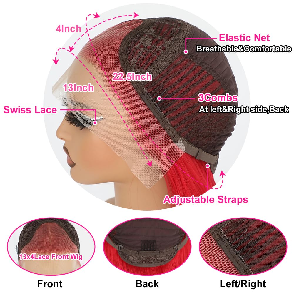 Maycaur Red Wigs for Women Black Long Straight Synthetic Lace Front Wigs Pre Plucked Hairline Glueless HeatResistant Long Wigs Free Part Hair Replacement Wig for Daily Use 26 Inch
