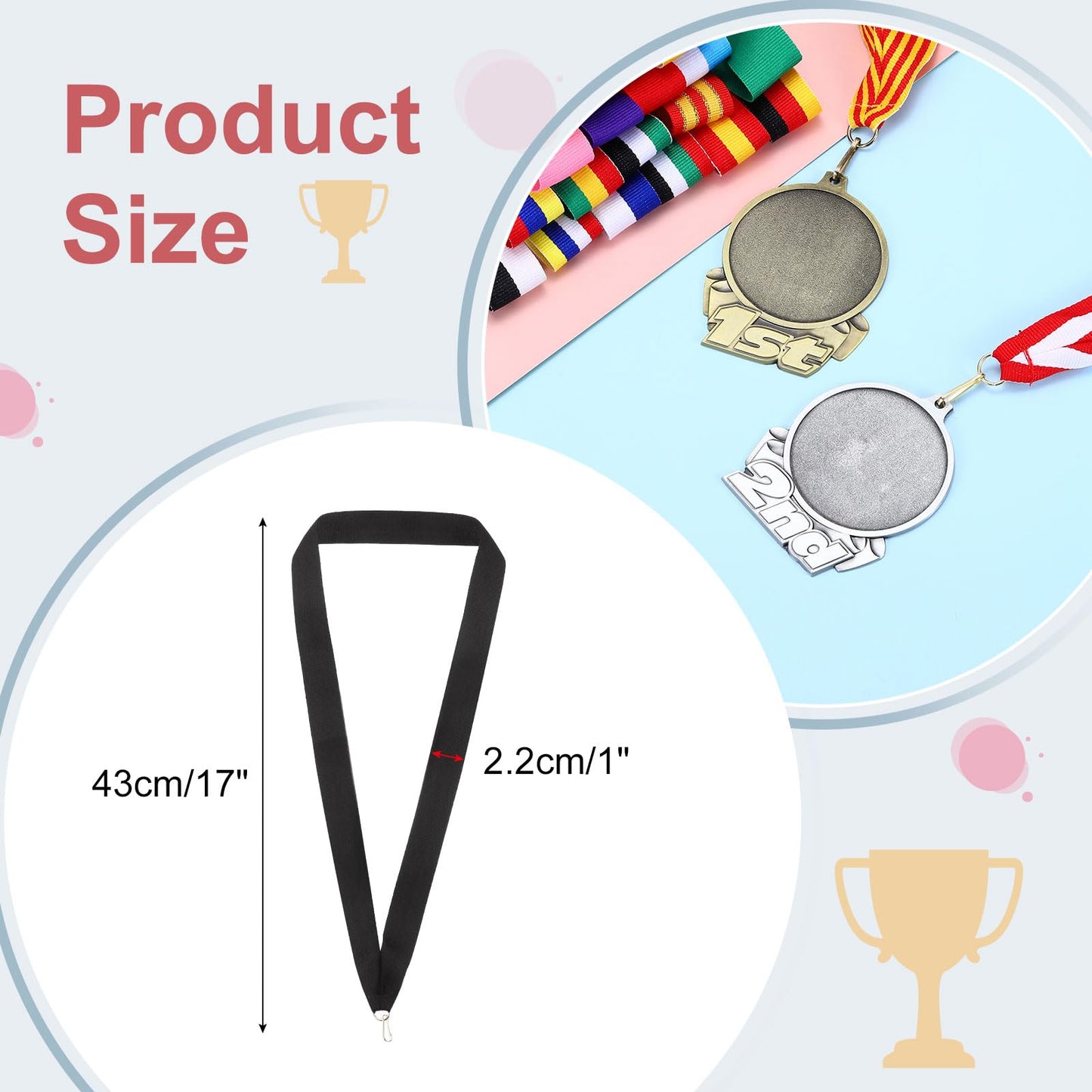 PATIKIL Award Neck Ribbons with Snap Clips, 100 Pack Polyester Medal Lanyards Blank Award Ribbon for Competitions Achievement Sports Party, Black