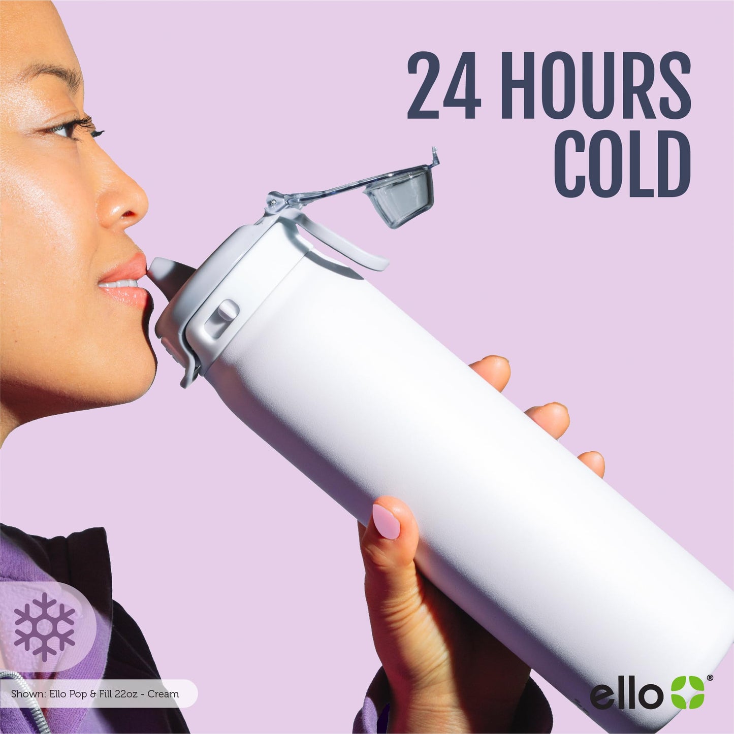 Ello Pop & Fill 22oz Stainless Steel Water Bottle with QuickFill Technology, Double Walled and Vacuum Insulated Metal, Leak Proof Locking Lid, Sip and Chug, Reusable, BPA Free, Pistachio