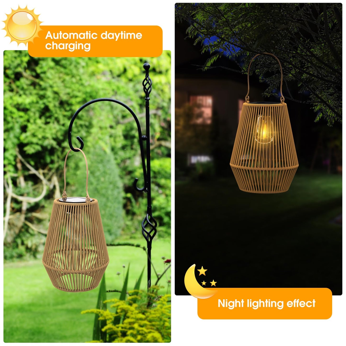 Solar Lanterns Outdoor, KagoLing Solar Lights for Outside Hanging Solar LED Lanterns Waterproof Decorative Table Lamp for Garden Patio Yard -2 Pack