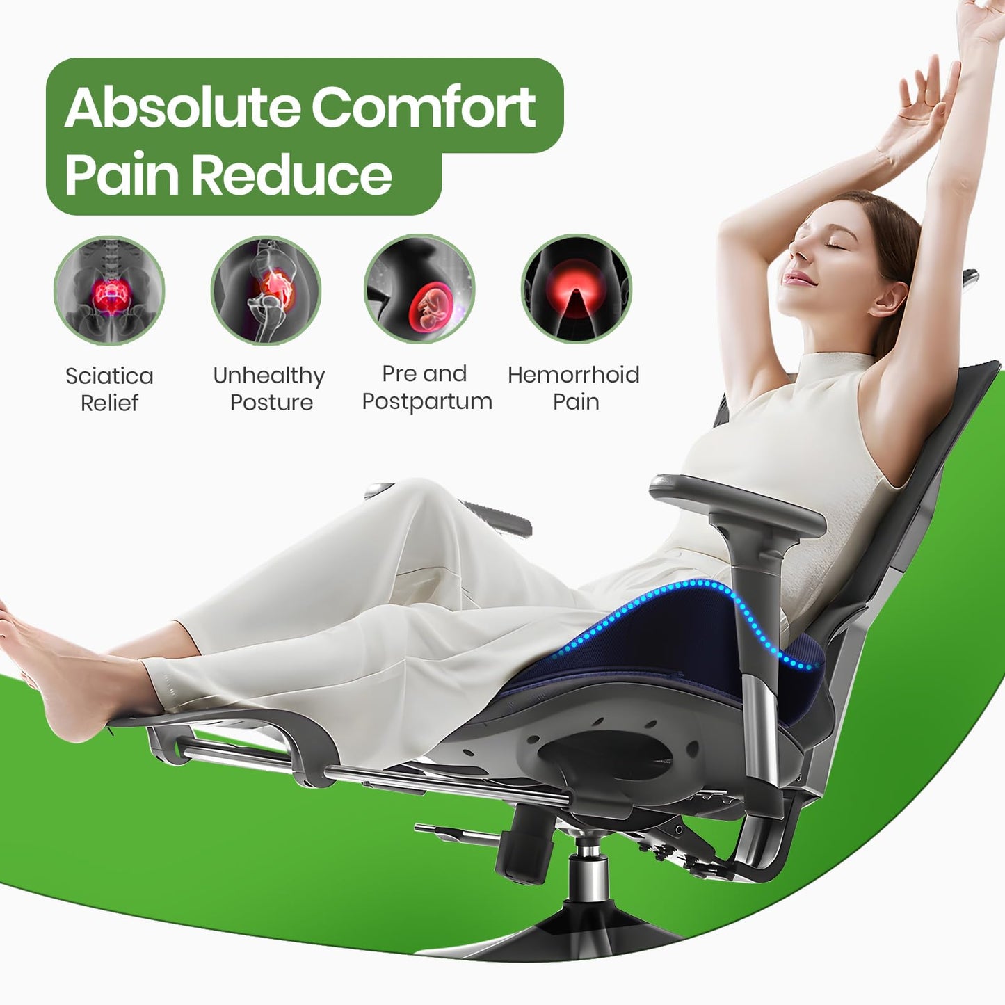 A-PCE Ergonomic Seat Cushion -Large Memory Foam Cushion for Office Chair- Sciatica & Lower Back & Coccyx Pain Relief - Car Seat Cushions for Driving Seat Cushion, Deep Blue