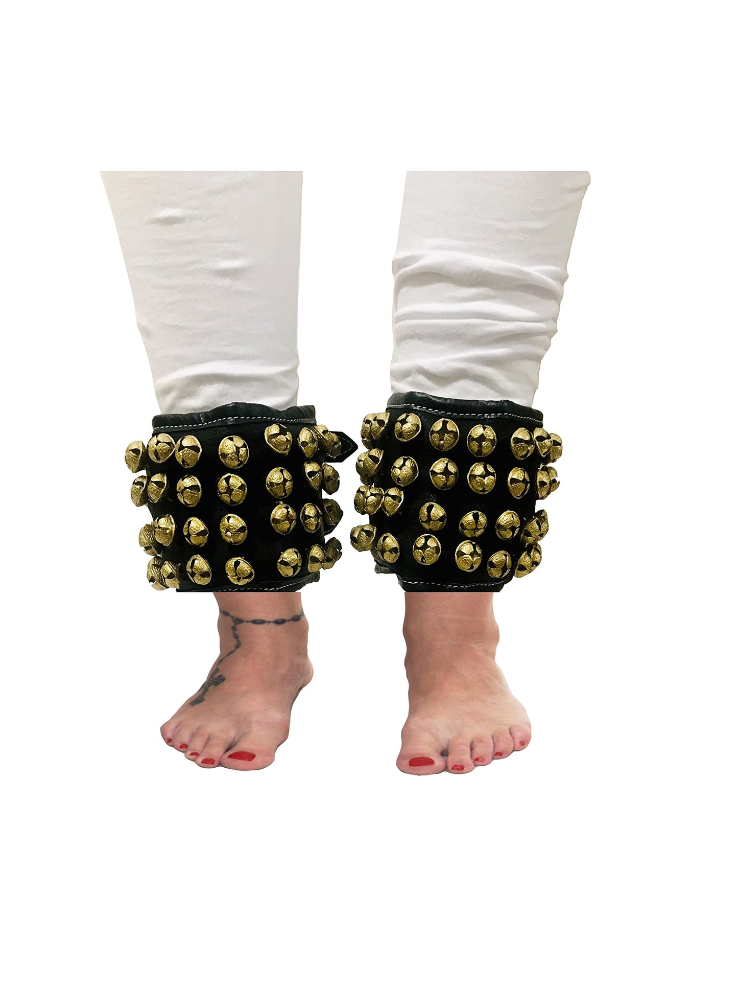 Ghungroo dancing ghunghroo bells Black leather pad pair Four Line Ghungroo (40+40) Classical Dance Accessories Kathak Big dancing brass bells (16 NO.) musical anklet for classical Indian dancers