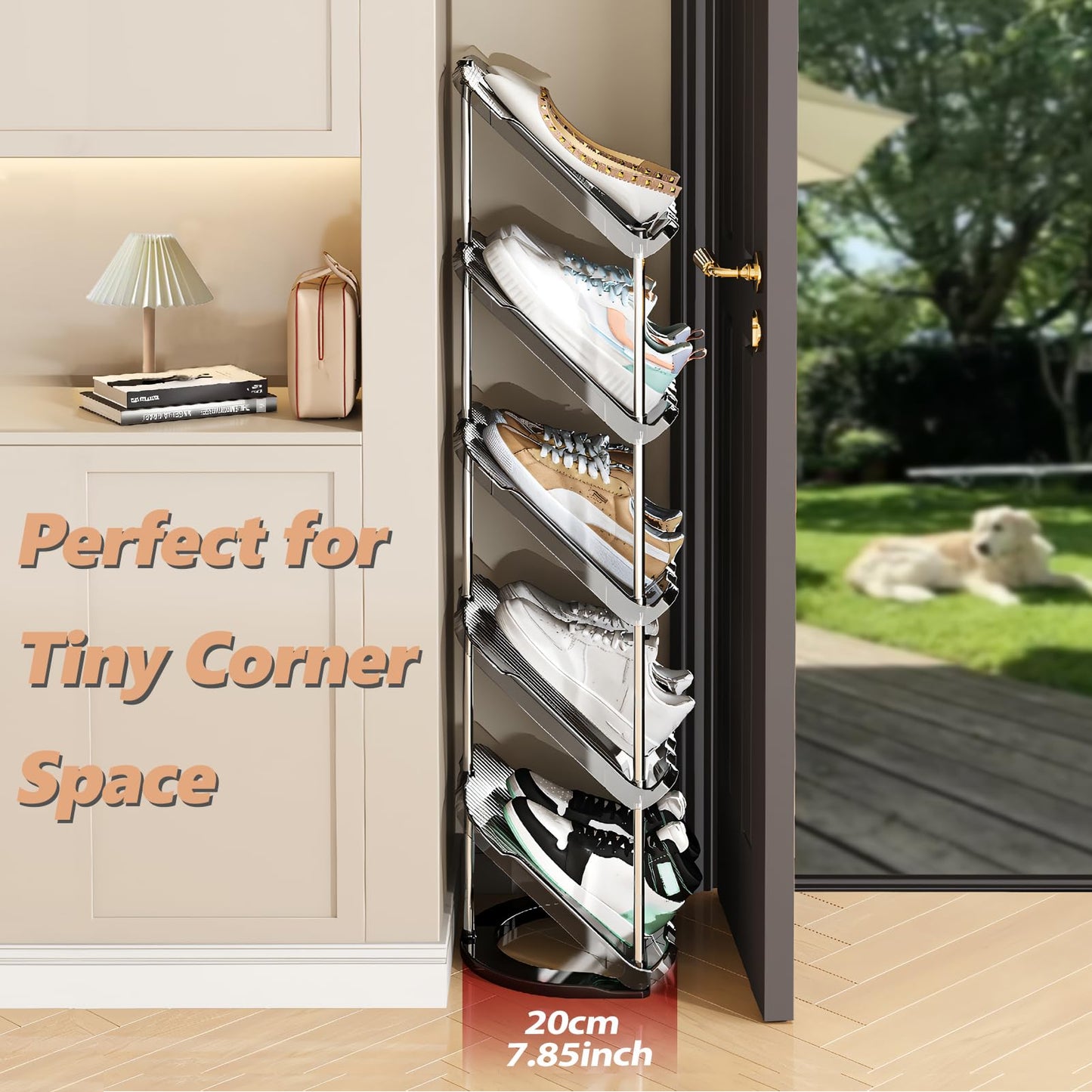 2 Pack Sloping Narrow Shoe Rack 5 Tiers - Free Standing Vertical Shoes Racks for Small Spaces and Corner, Shoe Storage Organizer for Entryway, Tall Slim Shoe Shelf Cabinet for Shoes and Boots