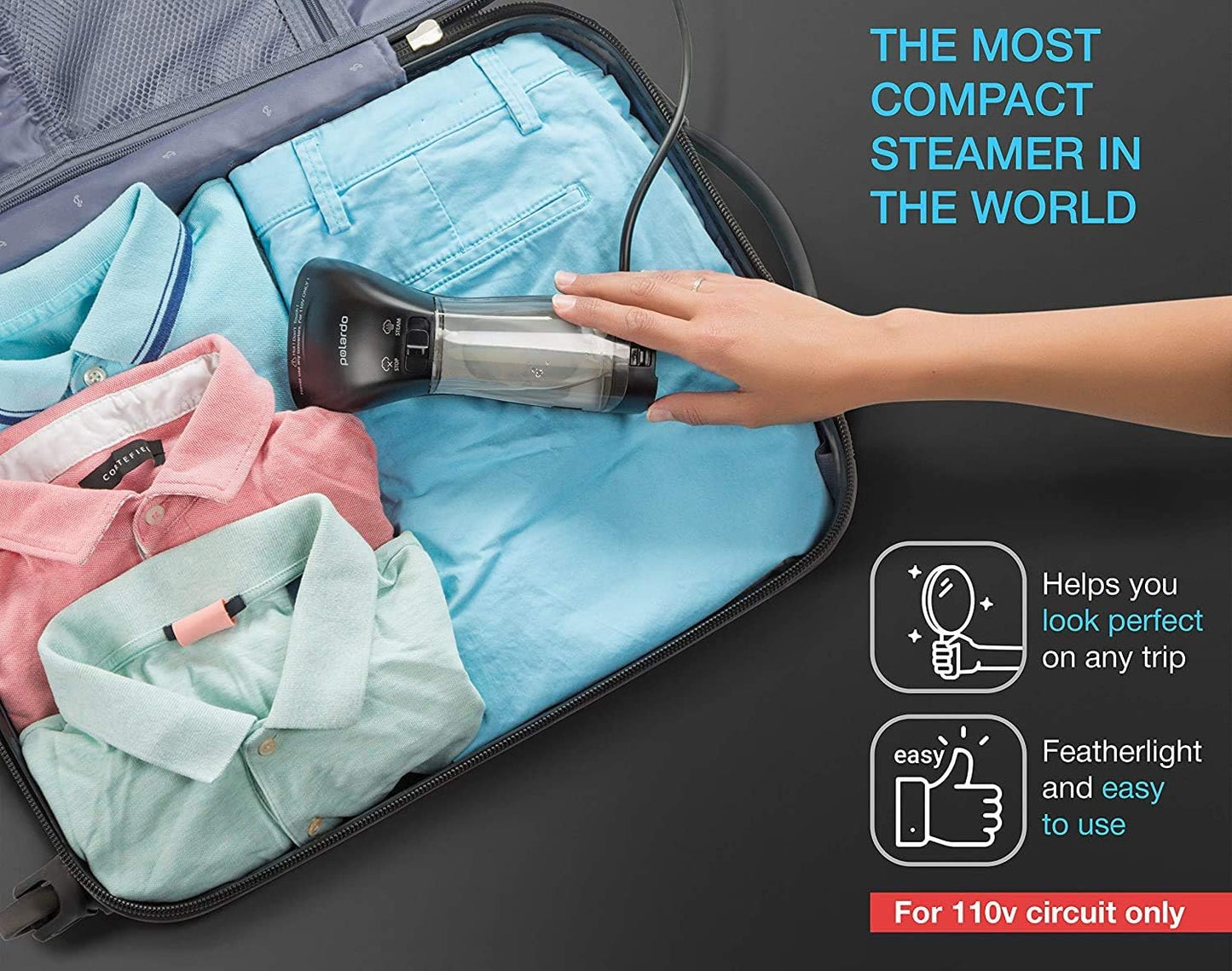 Steamer for Clothes, Best Portable Travel and Home Garment Steamer, Metal Steam Head, 25s Heat Up, Pump System, Mini Size, Large Water Tank, Handheld Steamer for Any Fabrics, No Water Spitting, 110V