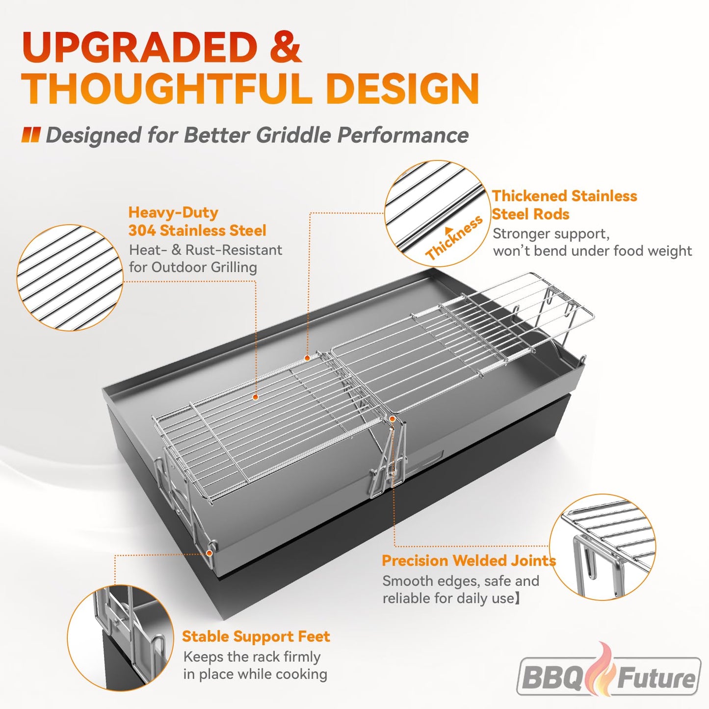 MixRBBQ Griddle Warming Rack, Adjustable for Blackstone 17-36 Inch Griddles, Stainless Steel, Silver