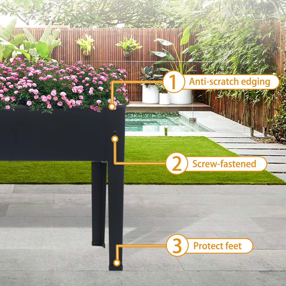BAOYOUNI Planter Box Raised Garden Bed with Legs, Indoor Outdoor Elevated Rectangular Garden Beds Patio Backyard Stand 17.71''H for Vegetables Flowers Herbs (Black, Small)