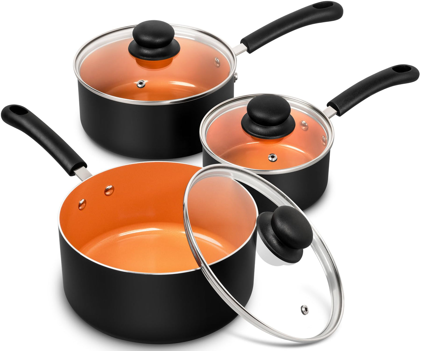 MICHELANGELO Nonstick Sauce Pan Set with Lid, 1QT&2QT&3QT Ceramic Copper Saucepan Set, Non Toxic Sauce Pots for Cooking, Multipurpose Cooking Pots Set, Dishwasher Safe, Induction Compatible