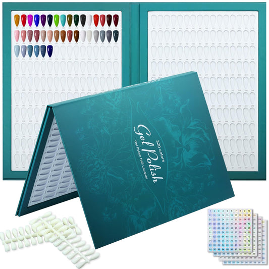 C12rtive 320 Nail Color Book,Nail Color Display Book with 480 Nail Tips & 1-400 Number Labels,Professional Nail Color Swatches Book for UV Gel Polish Nails Art Design(Green)