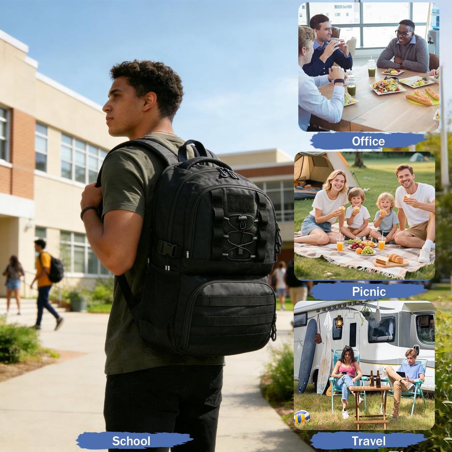 Laptop Lunch Backpack for Men - 40L Work Backpack with Lunch Compartment and USB Post for Work, Travel, Picnic