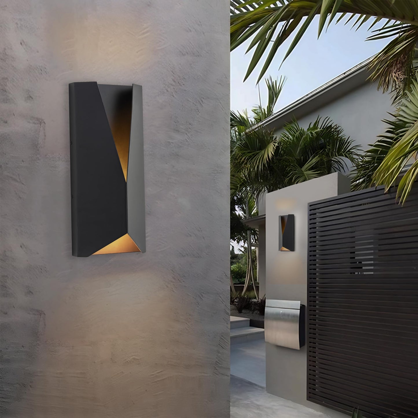 OUPAVOCS Modern Outdoor Wall Lights Exterior, Black Dimmable LED Wall Sconce, 14 Inch Front Porch Light Fixture Wall Mount, Waterproof Patio Sconce Lighting for House, Commercial, 2-Pack