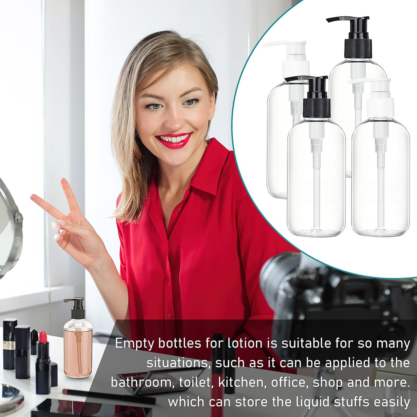 30 Pack Clear Empty Lotion Bottles, 8 oz Plastic Pump Bottles, Shampoo and Conditioner Dispenser Bottles with Pumps for Body Wash, Shampoo, Massage Lotion (Black&White)