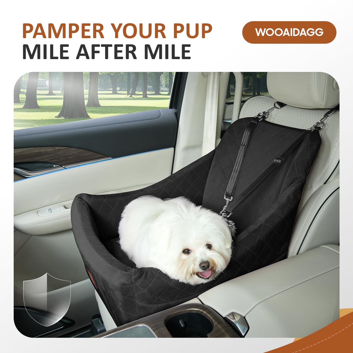 WOOAIDAGG Dog Car Seat for Medium Sized Dog,Pet Travel Car Bed with Seat Belt Channle,Fully Detachable and Washable Car Dog Seat with Adjustable Straps,3 Straps Easy to Install (Black, Medium)