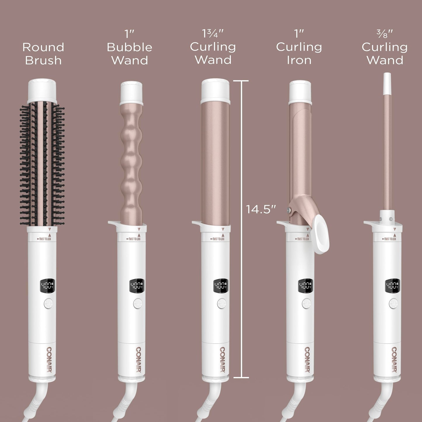 Conair Double Ceramic Multi-Attachment Hair Styler, 5-in-1 Curling Wand Set to Create Curls, Waves, and Blowouts, Ceramic Technology Eliminates Damaging Hot Spots, Hair Curler