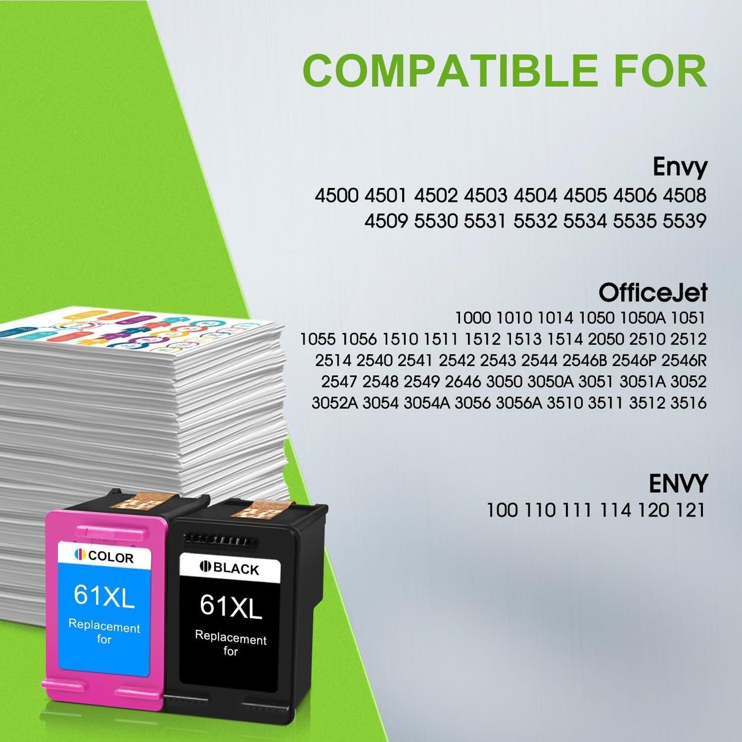61XL Ink Cartridge Combo Pack Replacement for HP 61 61 XL Ink Works with HP Envy 4500 5530 Deskjet 1000 3000 Officejet 4635 4630 Printer (1 Black, 1 Tri-Color)