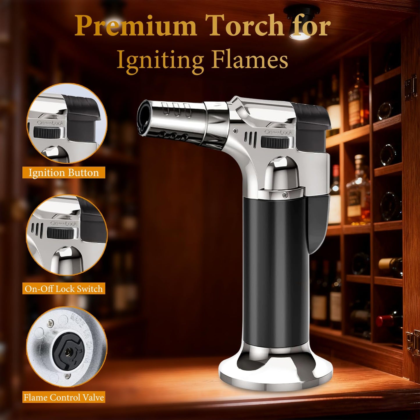 Whiskey Smoker Kit with Torch, Old Fashioned Cocktail Smoker Kit, Christmas Birthday Gifts for Him Dad Men Husband Grandpa, 6 Flavors Wooden Chips, 4 Granite Whiskey Stones, Ice Ball included