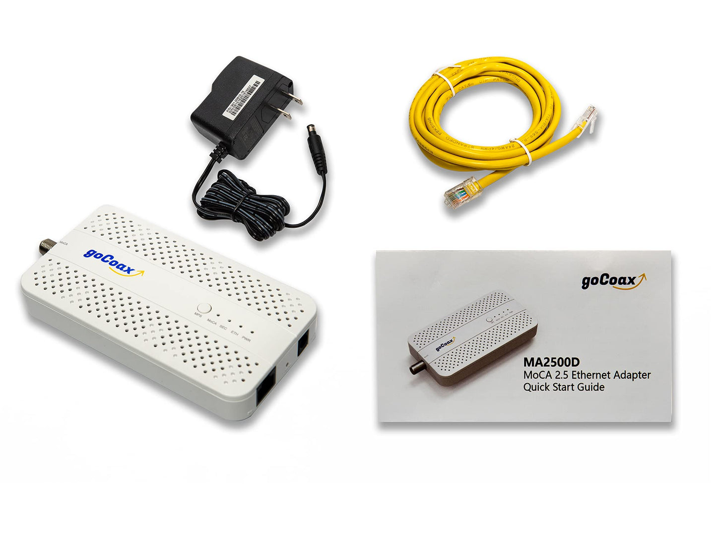 goCoax MoCA 2.5 Adapter with 2.5GbE Ethernet Port. MoCA 2.5. 1x 2.5GbE Port. Provide 2.5Gbps Bandwidth with existing coaxial Cables. White(Single, MA2500D)