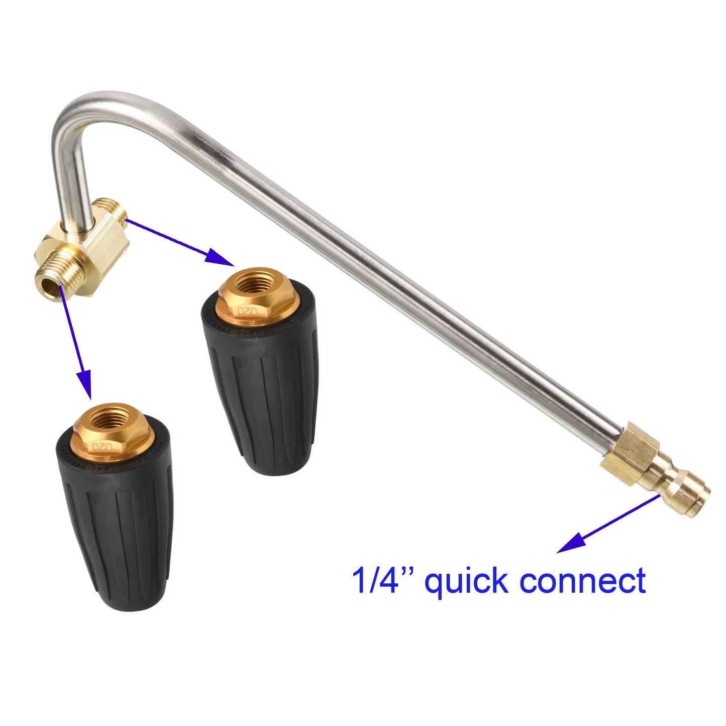 Tool Daily Pressure Washer Gutter Cleaner Attachment 2 Rotating Turbo Nozzles 1/4" Quick Connect 3300 PSI