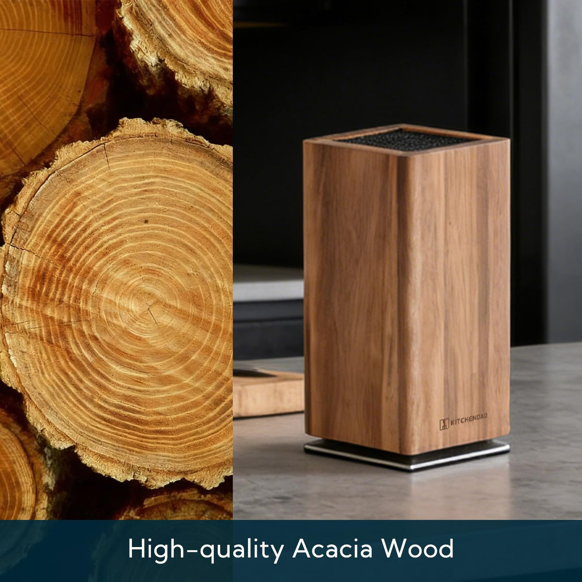 KITCHENDAO Magnetic Knife Block Without Knives, 360° Rotatable Acacia Wood Knife Holder, Large Knife Storage with Magnet for Knives & Utensils, Kitchen Countertop Organizer