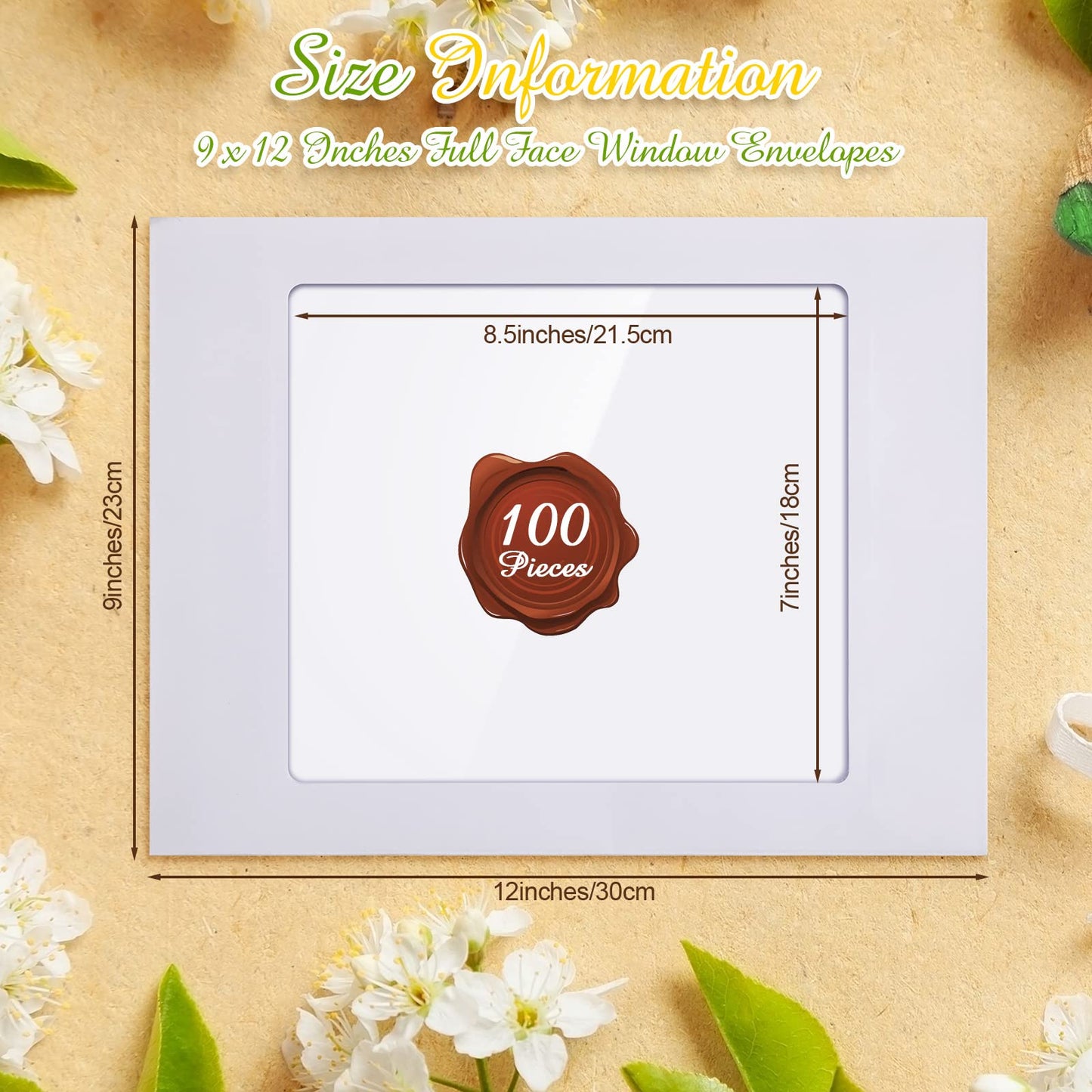 Fainne Full Window Envelopes, 37lb White Photo Mailing Catalog Envelopes with Large Clear Window for Graduation Announcements, Certificates, Documents, Brochures
