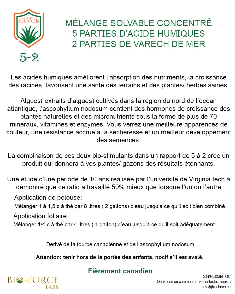 Atlantis 5-2 Humic Humate & Sea Kelp Combination, Soluble Concentrate, Canada, 454 g, 1 lb, Lawn and Plant superfood