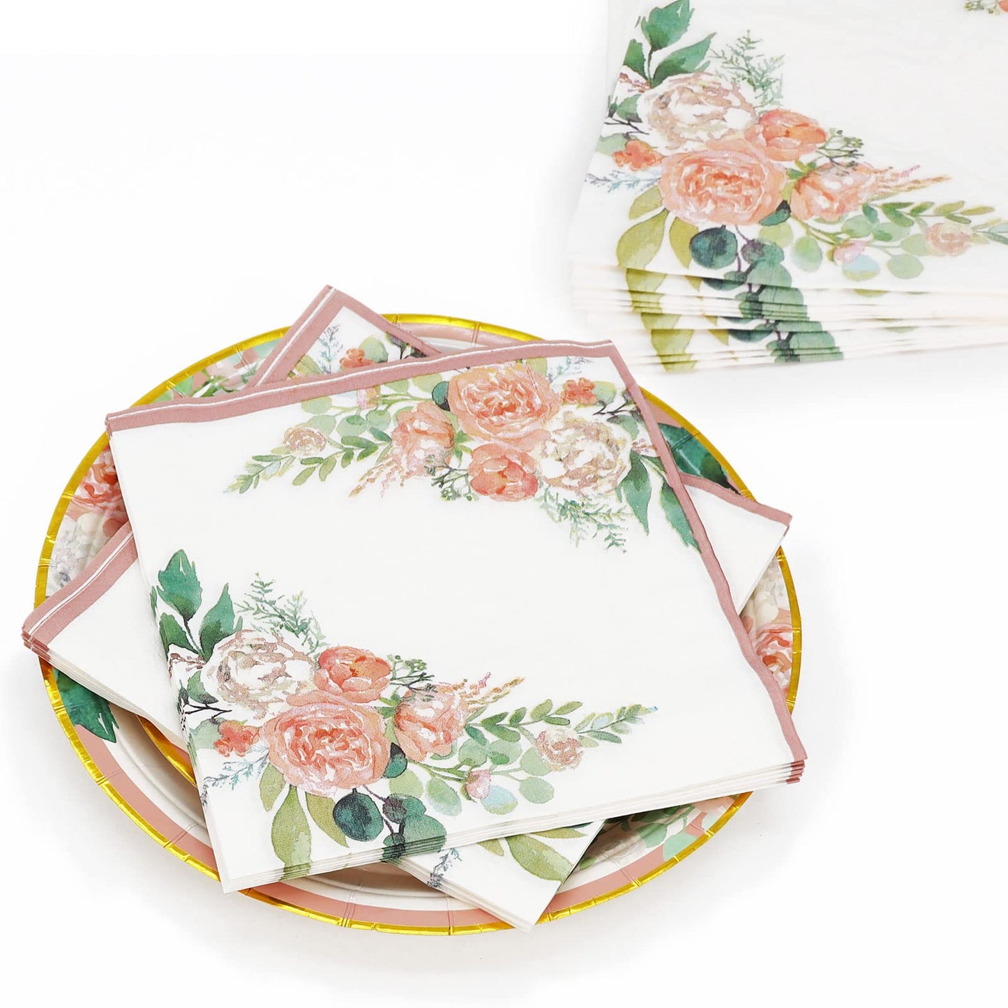 Boosolo Floral Party Supplies - Paper Plates and Napkins Sets for 50 Guests - Include Floral Party Disposable Paper Dinner Plates, Napkins for Baby or Bridal Shower, Birthday, Wedding