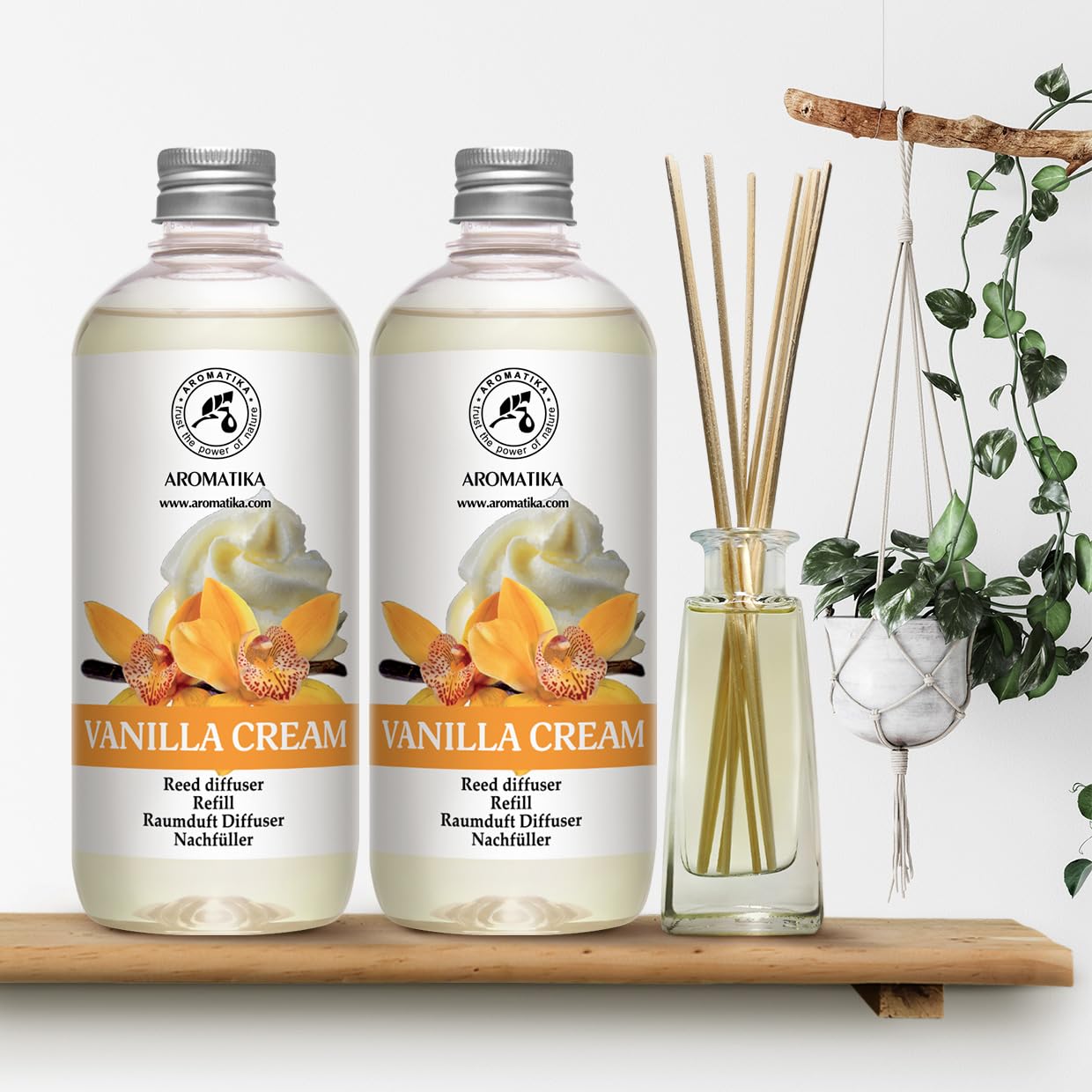 Reed Diffuser Refill Vanilla Cream - 2 x 500ml - Long Lasting Fragrance - Oil Refill for Aromatherapy - Home and Office Scent - Restaurant - Fresh Aroma