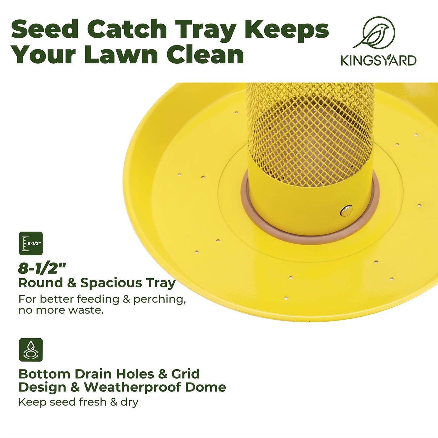 Kingsyard Thistle & Nyjer Bird Feeders for Outdoors Hanging, Metal Finch Feeder with Weatherproof Dome & Removable Tray, 14 Inch Mesh Tube, 2-1/4 lbs Seed Capacity, Great for Wild Bird (Yellow)