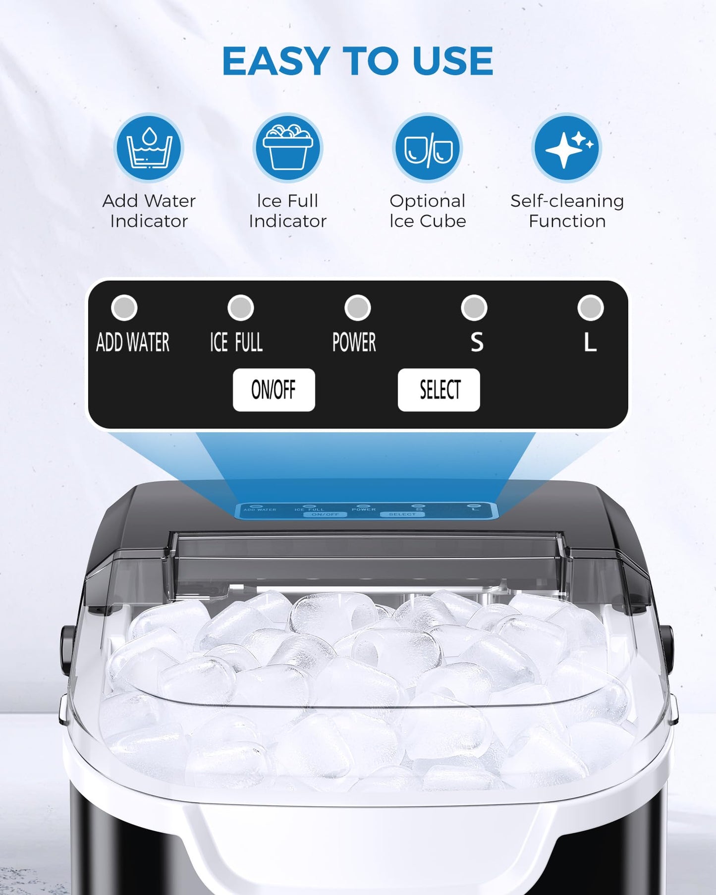 COWSAR Ice Maker Countertop, Portable Ice Machine with Self-Cleaning, 26.5 lbs/24Hrs, 8 Ice Cubes in 6 Mins, Ice Basket and Scoop, Ideal for Home, Kitchen, Bar, Camping