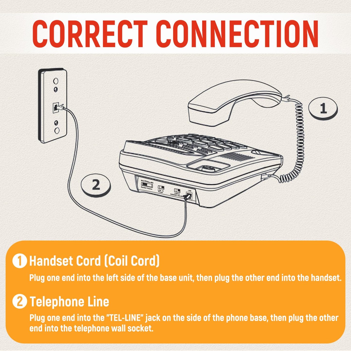 Uvital Big Button Phone for Seniors, Corded Landline Phone with 2 One-Touch Dialing Big Buttons and 1 SOS Emergency Button, Hands-Free Calling, Black Senior Telephone for Visually Impaired