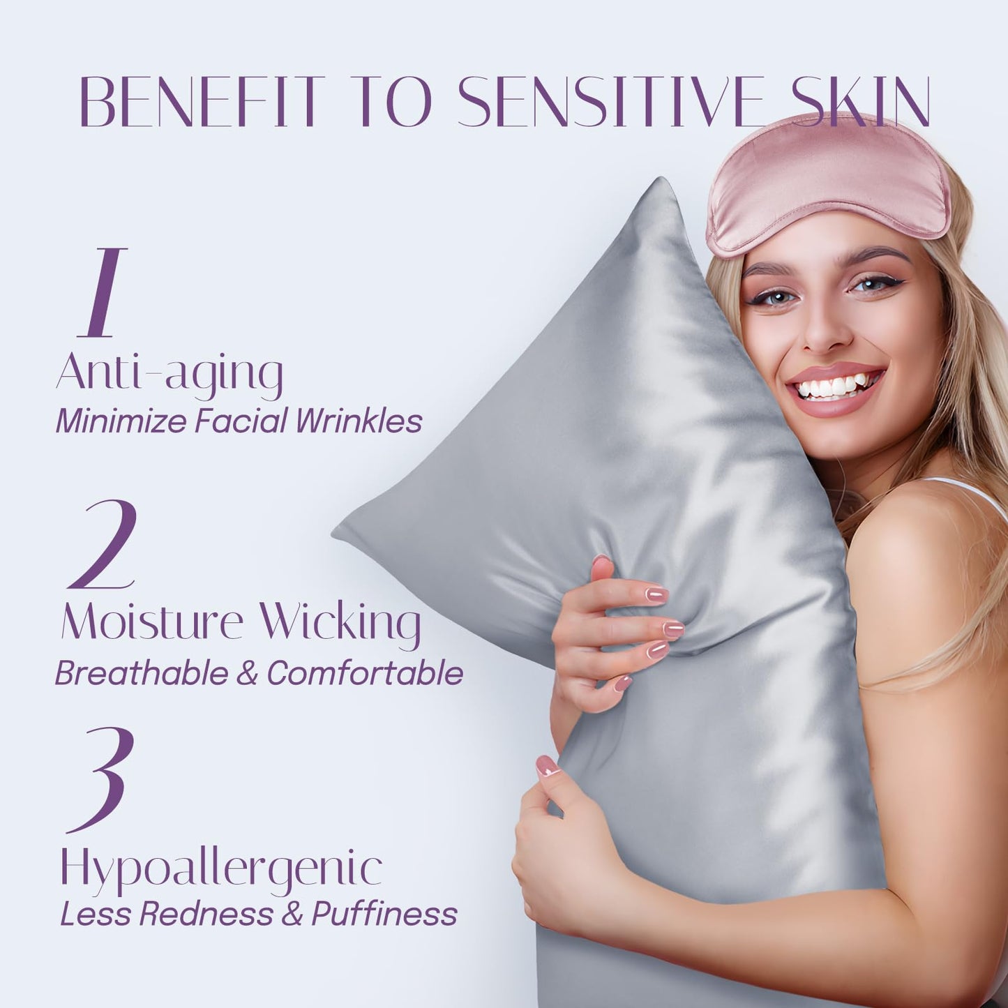 OLESILK 100% Mulberry Silk-Pillow-Cases 2 Pack for Hair and Skin, Real Silk-Pillowcase with Hidden Zipper, Both Sides Natursl Pure Silk, Silver Grey, Standard 20''×26''