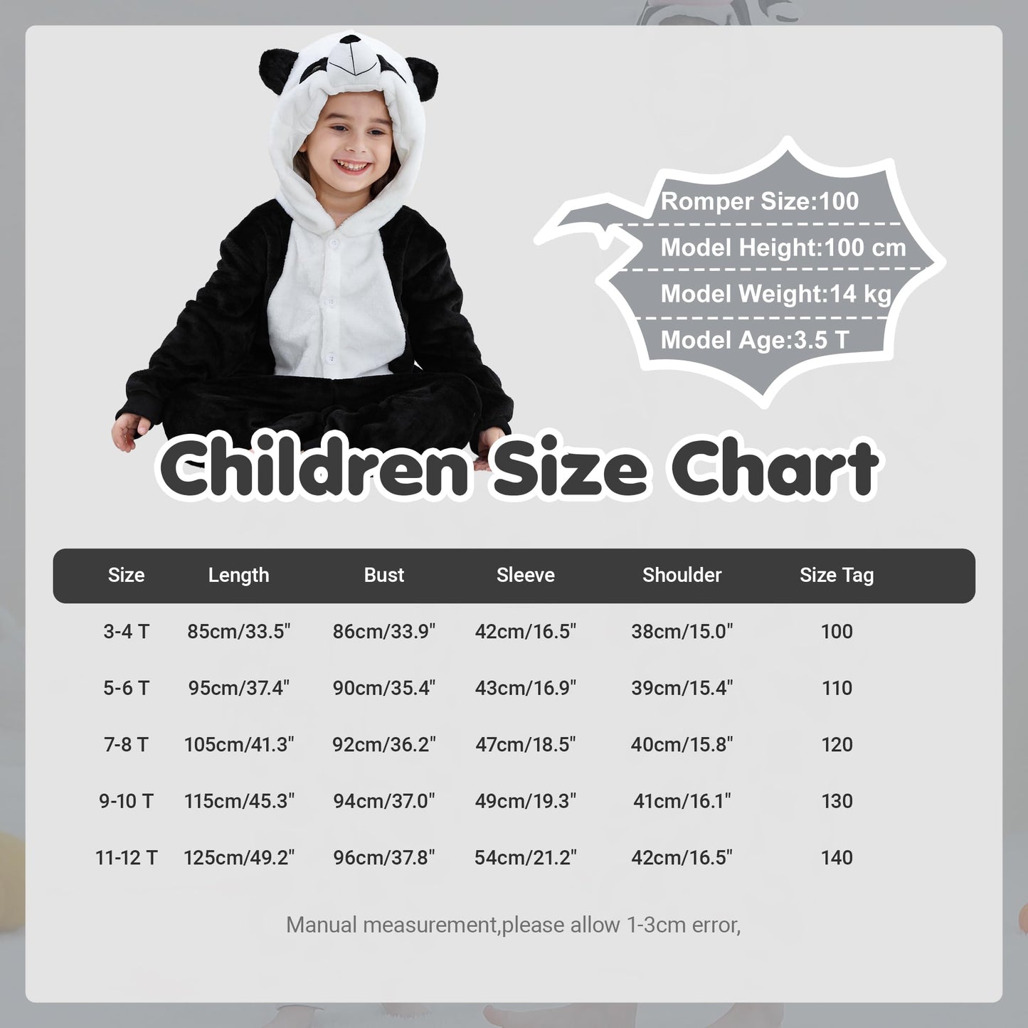 MICHLEY Animal Hooded Romper Kids Flannel Halloween Cosplay Costume 3-12T for Autumn Winter, Panda, 9-10T, Size130