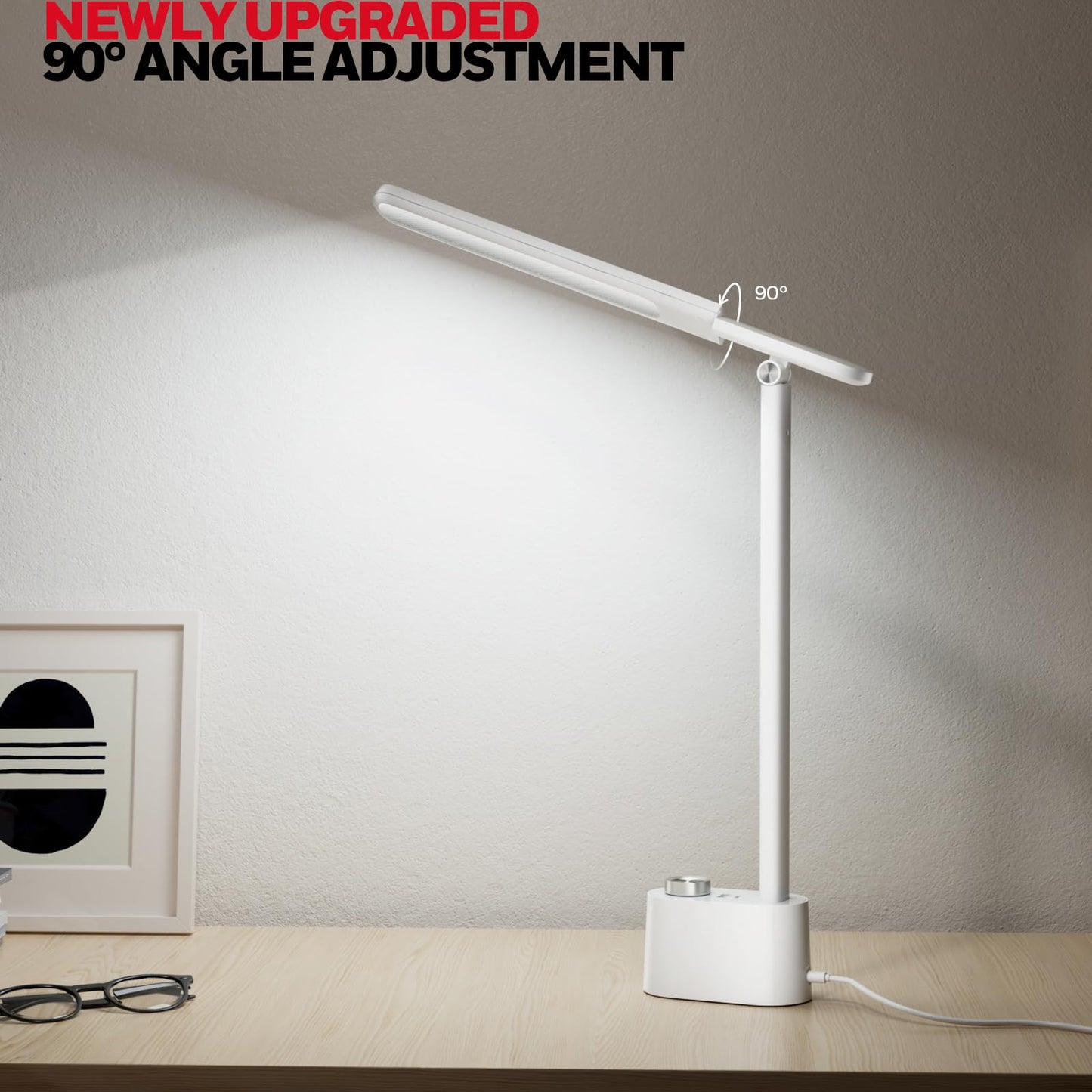 Honeywell Upgraded LED Desk Lamp - H01Pro Sunturalux™ Eye-Caring Table Lamp for Home Office College Dorm, Stepless Dimmable Small Desk Light Foldable Reading Desk Lamp for Studying Working (White)