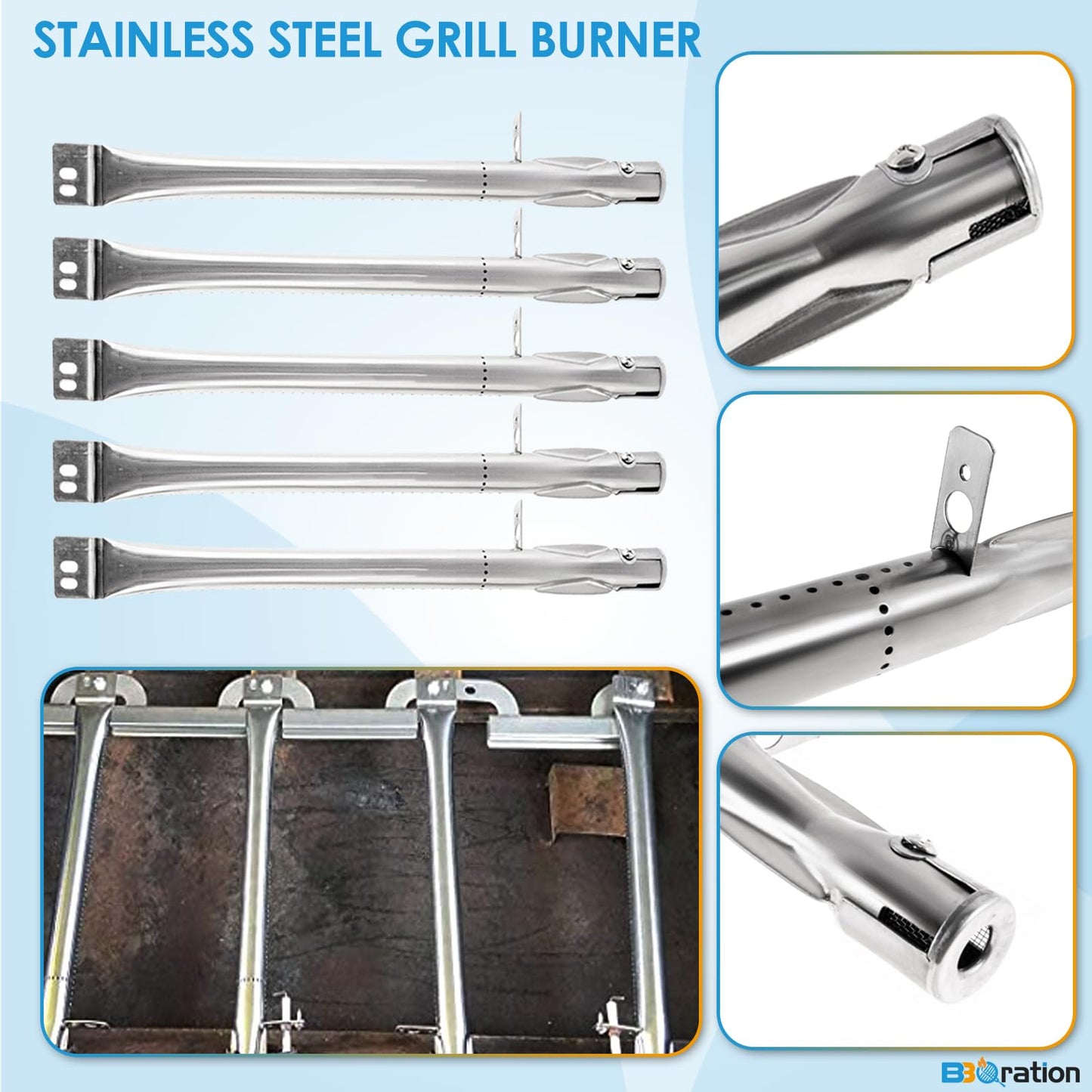 BBQration Grill Replacement Parts for Brinkmann 5-Burner 810-2511-S 810-2512-S 810-3660-S, Heat Shield and Burner Kit for Brinkmann Grill Replacement Parts 5-Burner 810-3660-S